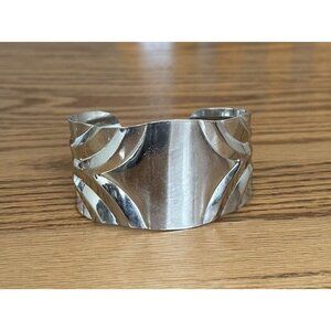 Silver Plated Hammered Wide Bold Cuff Bracelet Adjustable Made In India